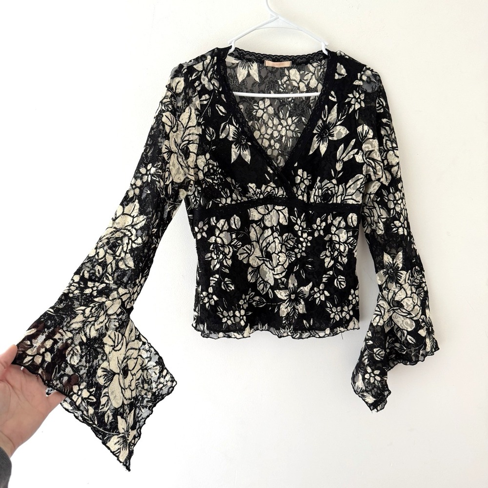 True Y2K Babydoll Lace Top Women L USA Made Flutter Sleeve Fairy Grunge Coquette